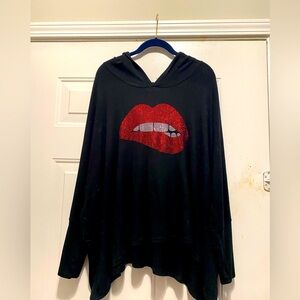 Lauren Moshi Wilma Crystal Biting Lip Pullover Hoodie Size M/L Still On Website